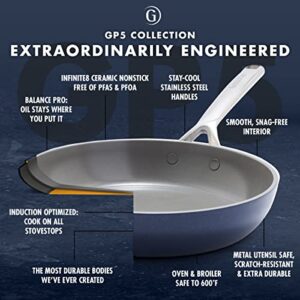 GreenPan GP5 Hard Anodized Healthy Ceramic Nonstick 9.5” & 11” 2 Piece Frying Pan Skillet Set,Heavy Gauge Scratch Resistant,Stay-Flat Surface, Induction, Mirror Finish Handle,Oven Safe,PFAS-Free, Blue