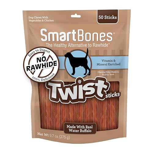 Smartbones Twist Sticks with Water Buffalo 50 Count, Rawhide-Free Chews for Dogs