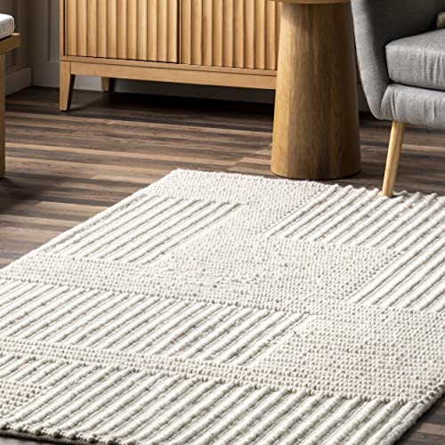 nuLOOM Dorene Contemporary High-Low Striped Wool Area Rug, 8x10, Ivory