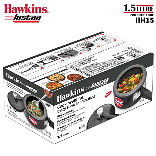 HAWKINS 1.5 Litre Instaa Pressure Cooker, Induction Inner Lid Cooker, Tall Body Hard Anodised Cooker, Best Black Cooker, Black (IIH15)