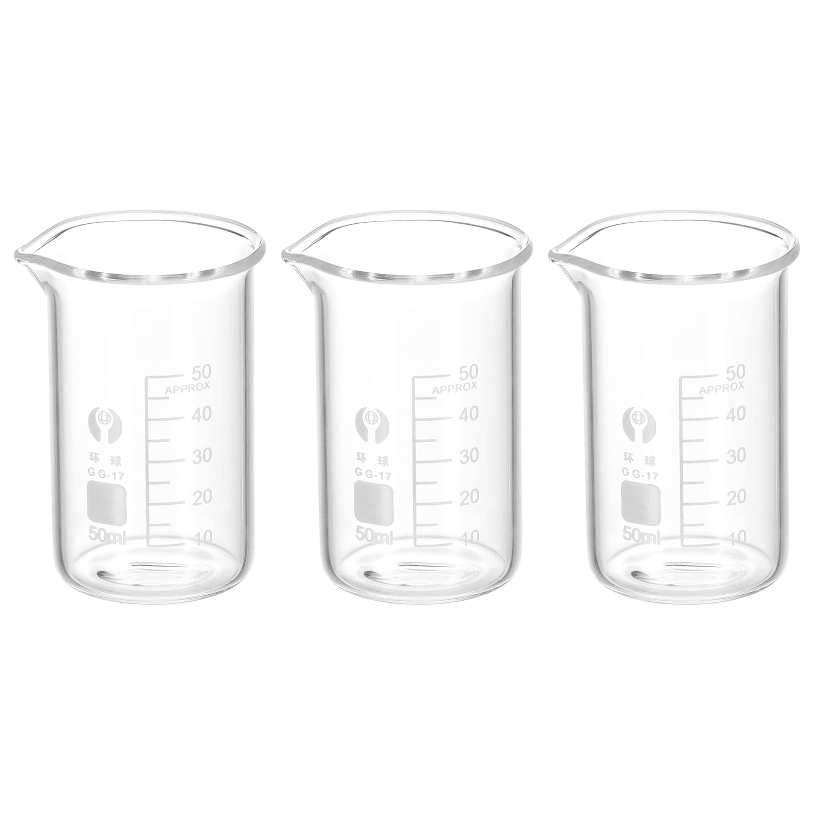 PATIKIL 3Pcs 50ml Tall Form Glass Beaker, 3.3 Borosilicate Glass Graduated Printed Scale Measuring Cups with Spout for Kitchen Lab Liquids