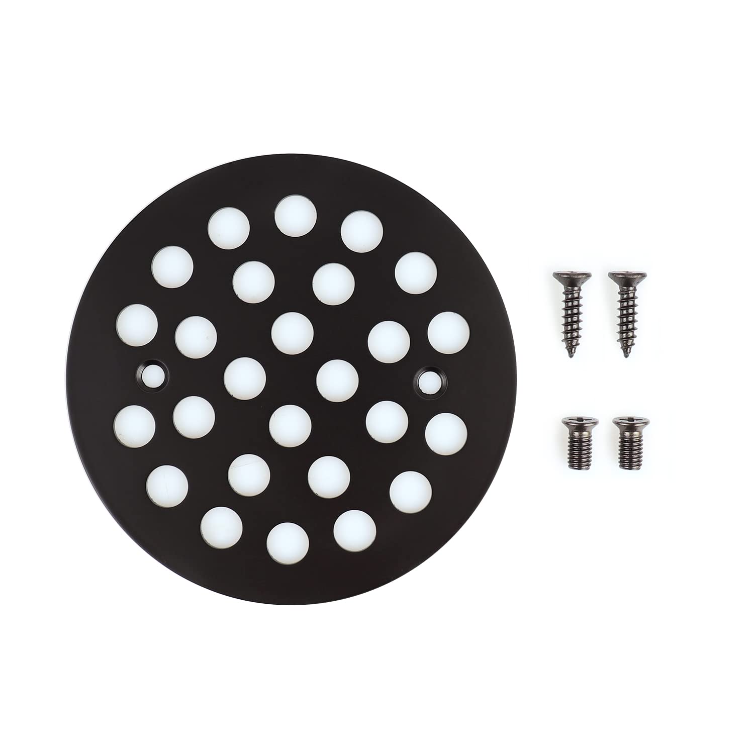 Poyde 4-1/4 Inch Screw-in Round Floor Drain Cover Replacement Shower Drainer Grates (Black)