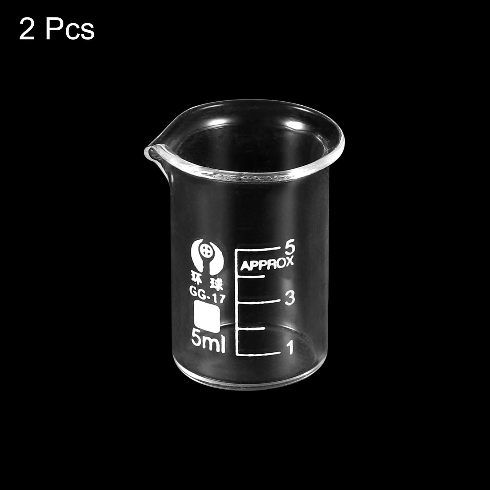 PATIKIL 2Pcs 5ml Low Form Glass Beaker, 3.3 Borosilicate Glass Graduated Printed Scale Measuring Cups with Spout for Kitchen Lab Liquids