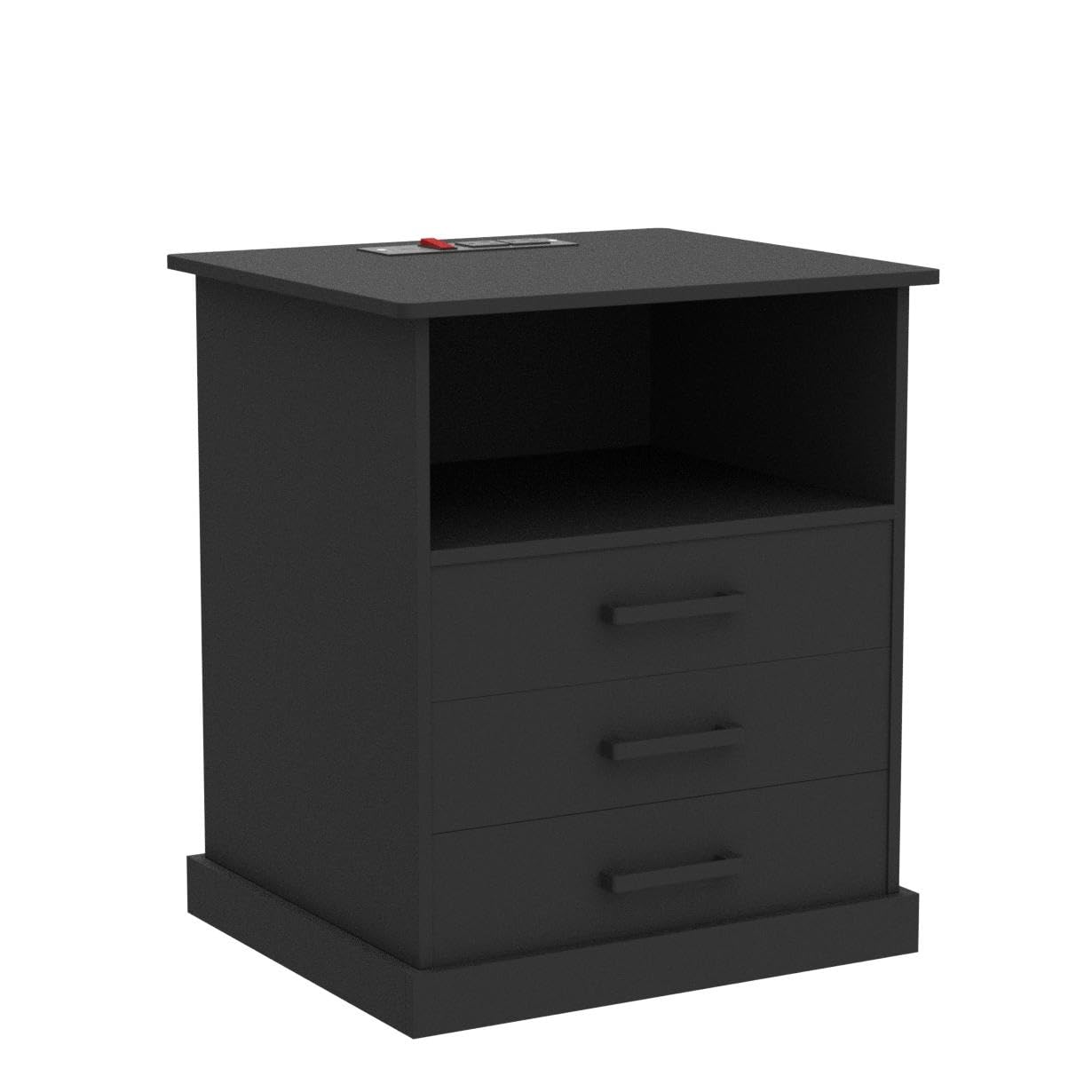 Hasuit Nightstand with Charging Station and LED Lights, Large Bedside Table with 3 Storage Drawer, Black Night Stand for Bedroom, Wider Tabletop 19.0''(L) x 15.0''(W)