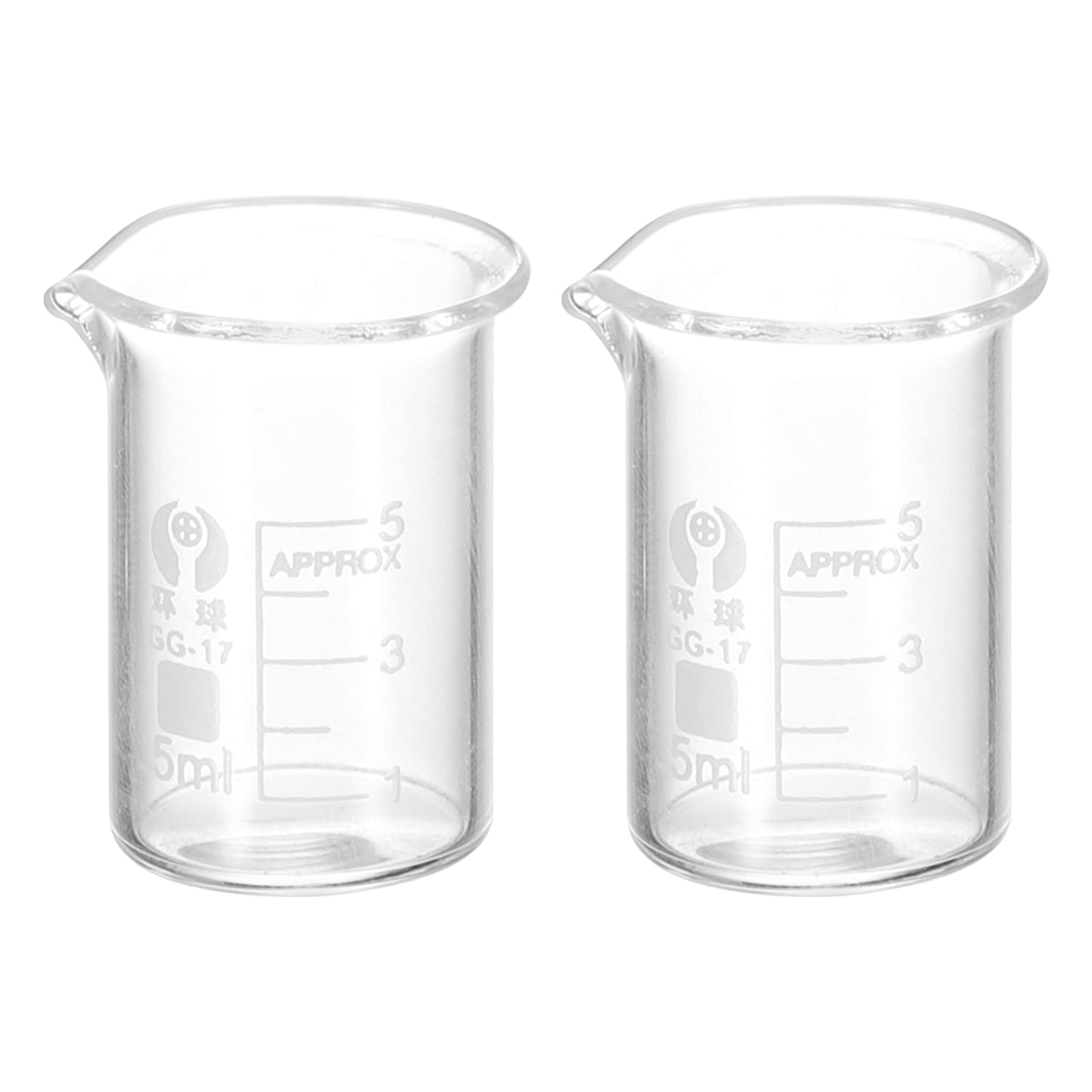 PATIKIL 2Pcs 5ml Low Form Glass Beaker, 3.3 Borosilicate Glass Graduated Printed Scale Measuring Cups with Spout for Kitchen Lab Liquids