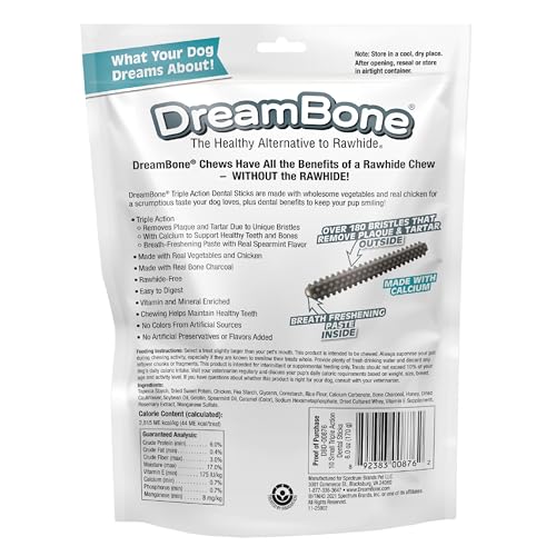 Dreambone Triple Action Dental Sticks Charcoal, 10 Count, Rawhide-Free Chews for Small and Medium Sized Dogs Freshens Breath