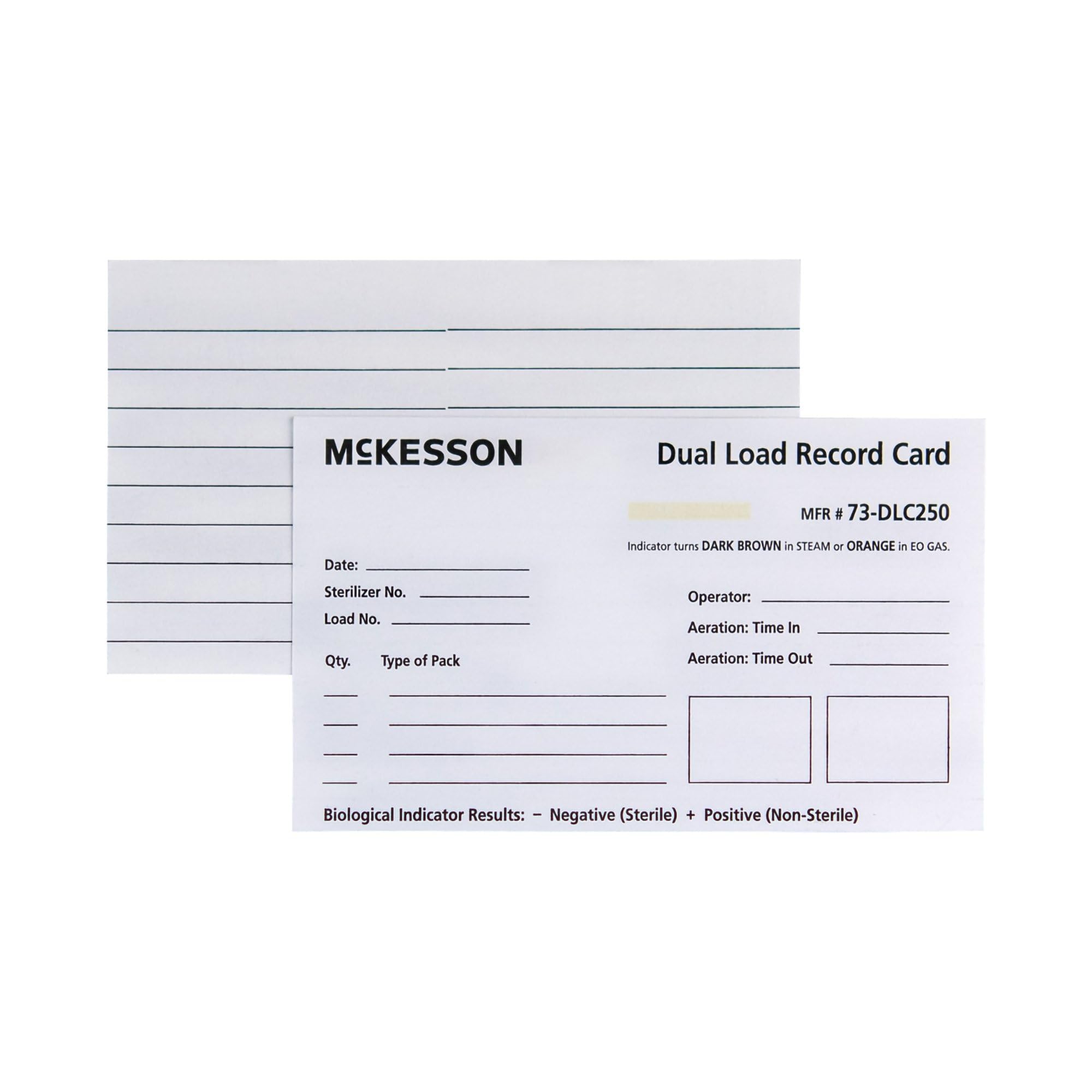 McKesson Dual Load Sterilization Record Card for Steam and EO Gas Processes - White, 3 in x 5 in, 250 Count, 1 Pack