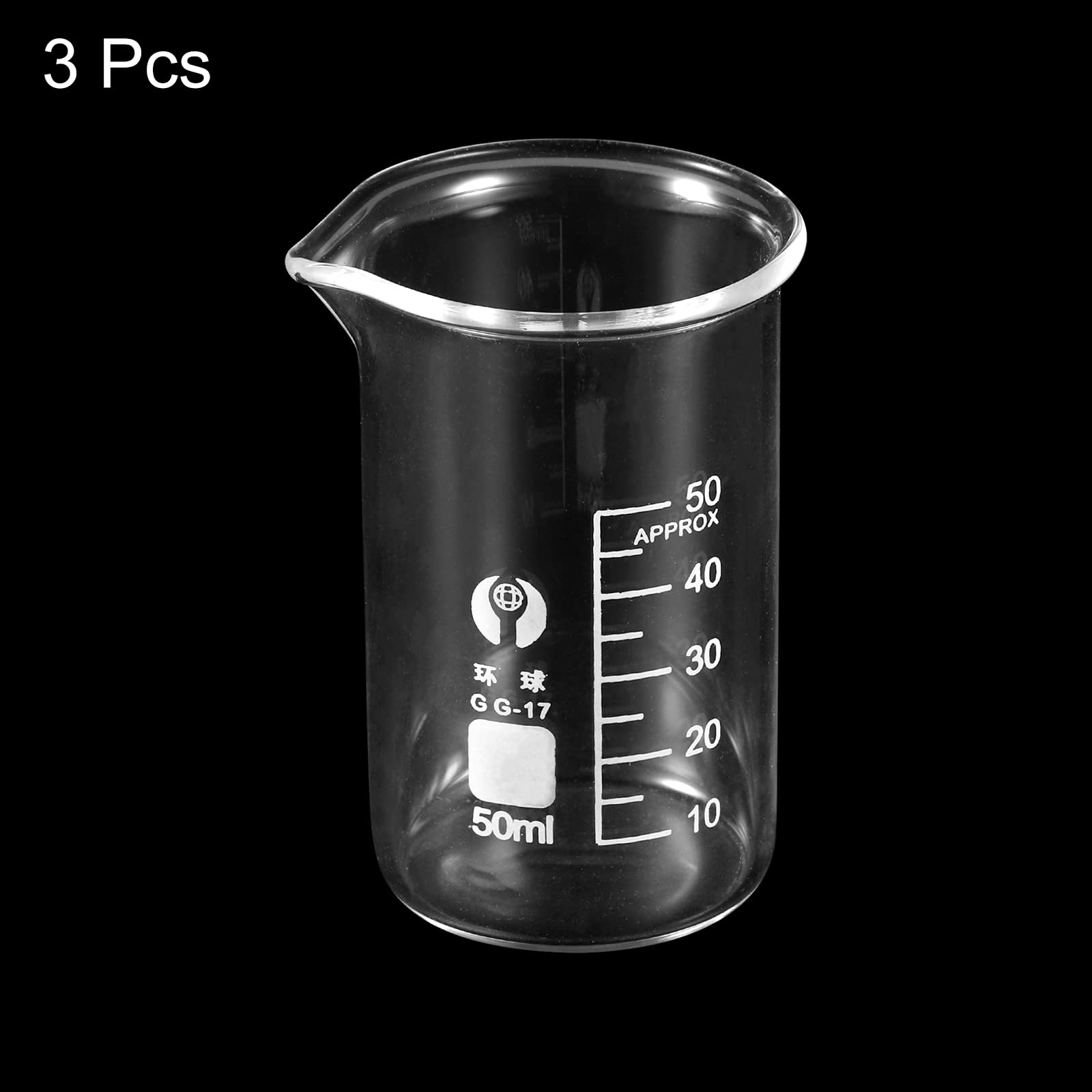 PATIKIL 3Pcs 50ml Tall Form Glass Beaker, 3.3 Borosilicate Glass Graduated Printed Scale Measuring Cups with Spout for Kitchen Lab Liquids