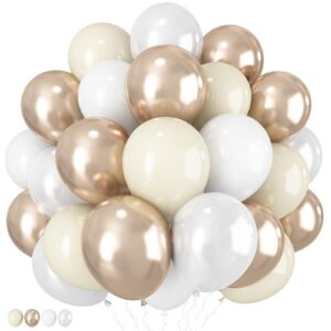 champagne gold and white balloons, 60pcs beige white sand metallic gold pearl white balloons for girls, neutral ivory white gold balloons for women birthday boho wedding engagement party decorations