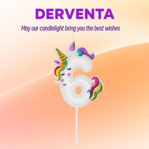 DERVENTA Birthday Candle Number White Unicorn Themed Party Decorations Beautiful Cake Topper 1 Piece (Unicorn Number 6)