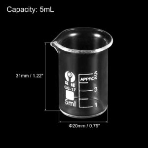 PATIKIL 2Pcs 5ml Low Form Glass Beaker, 3.3 Borosilicate Glass Graduated Printed Scale Measuring Cups with Spout for Kitchen Lab Liquids