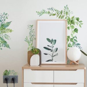 SUPERDANT 2 Sheets/Set Green Plants Wall Decals Flowering Vine Branches Leaves Wall Sticker Removable Vinyl Art Mural Decals for Living Room Bedroom Balcony Corridor Window TV Wall Florist