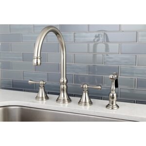 kingston brass governor widespread kitchen faucet with brass sprayer brushed nickel- lever handles nickel finish