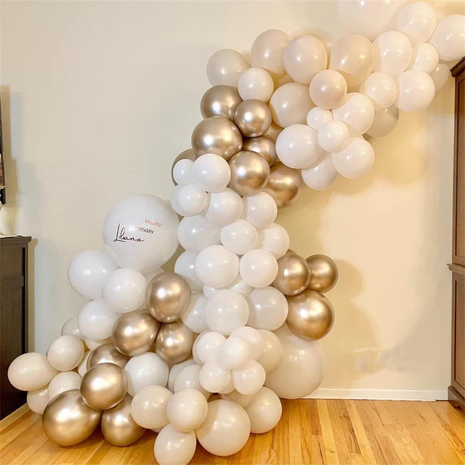 Champagne Gold and White Balloons, 60Pcs Beige White Sand Metallic Gold Pearl White Balloons for Girls, Neutral Ivory White Gold Balloons for Women Birthday Boho Wedding Engagement Party Decorations