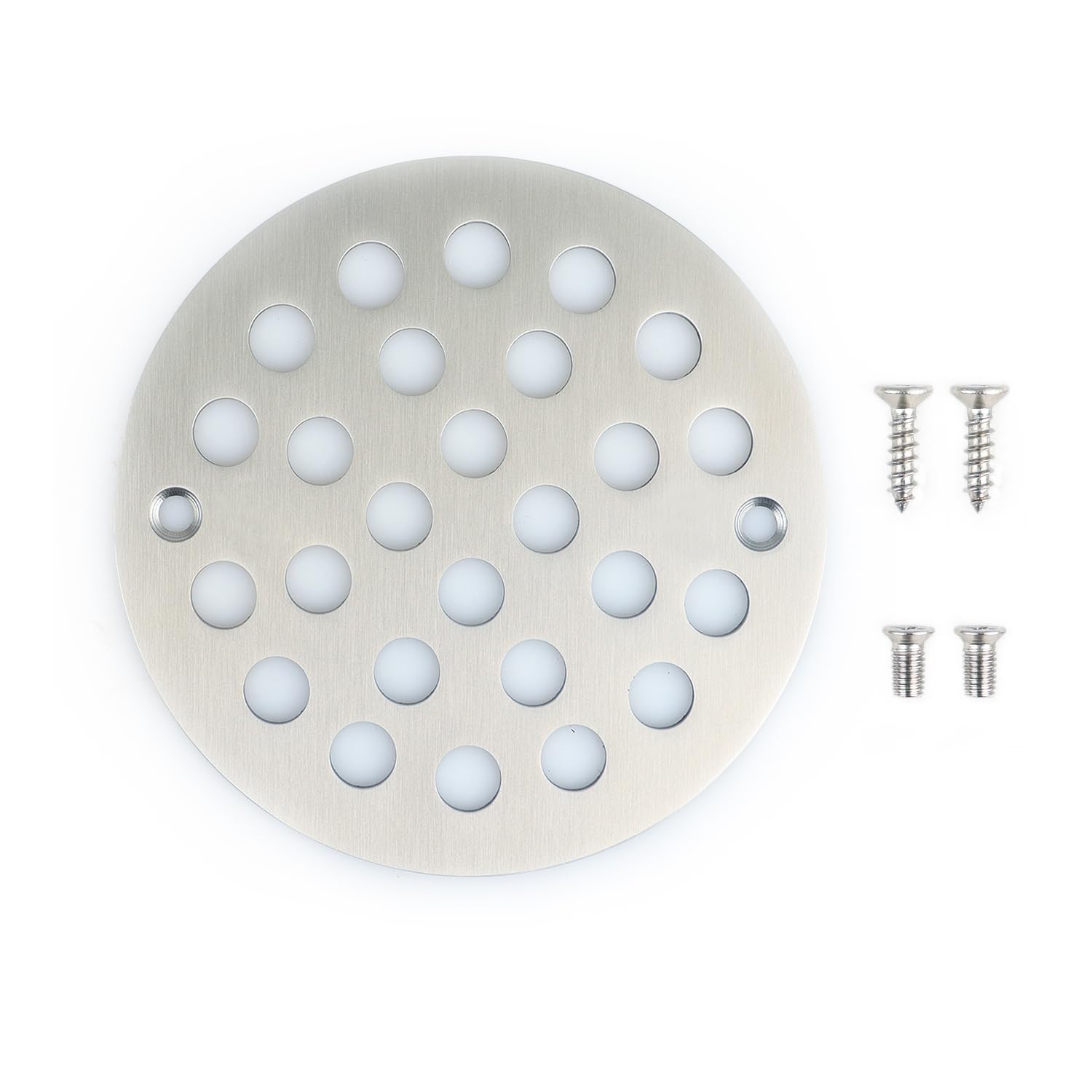 Poyde 4 Inch Screw-in Round Shower Drain Cover Replacement Floor Drainer with Screws (Brushed Nickel)