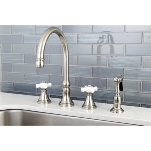 Kingston Brass Governor Widespread Kitchen Faucet with Brass Sprayer Brushed Nickel- Lever Handles Nickel Finish