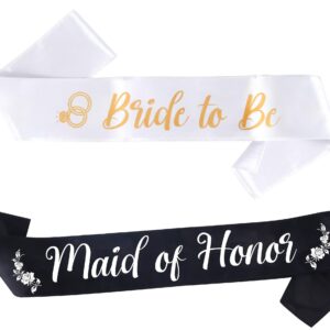 Bride to Be & Maid of Honor Sash Set - Wedding Party Sash Bundle | Bachelorette Party Bridesmaid Sashes Tribe Squad Crew Bridal Shower Decorations Favors Supplies Favor Bridesmaids Gift Team Bride