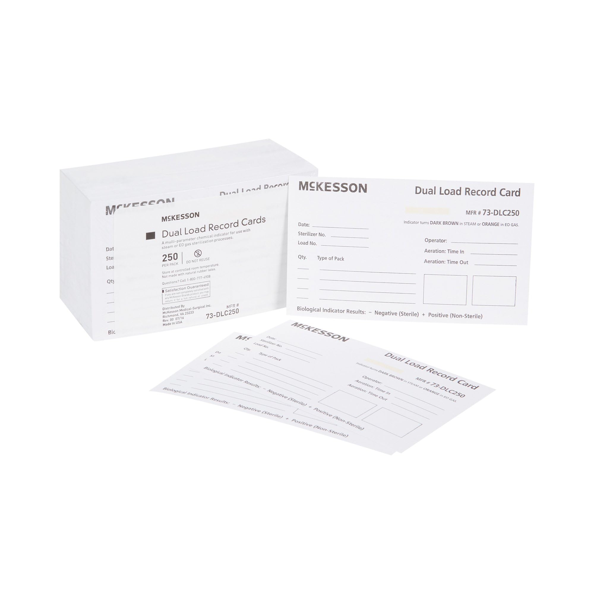 McKesson Dual Load Sterilization Record Card for Steam and EO Gas Processes - White, 3 in x 5 in, 250 Count, 1 Pack