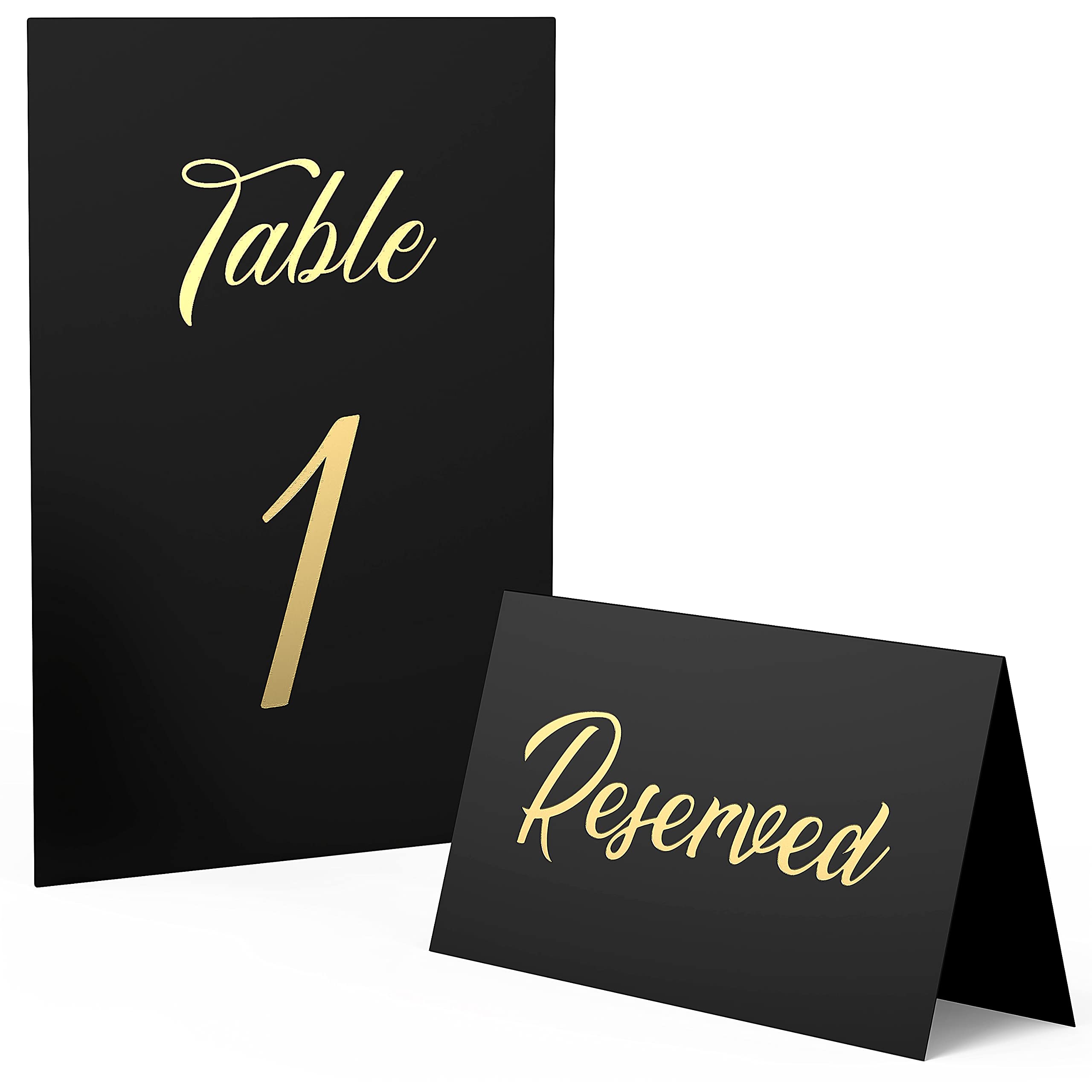 10 Pack Black Reserved Table Signs with Black Table Numbers 1-30 (4x6 inch)