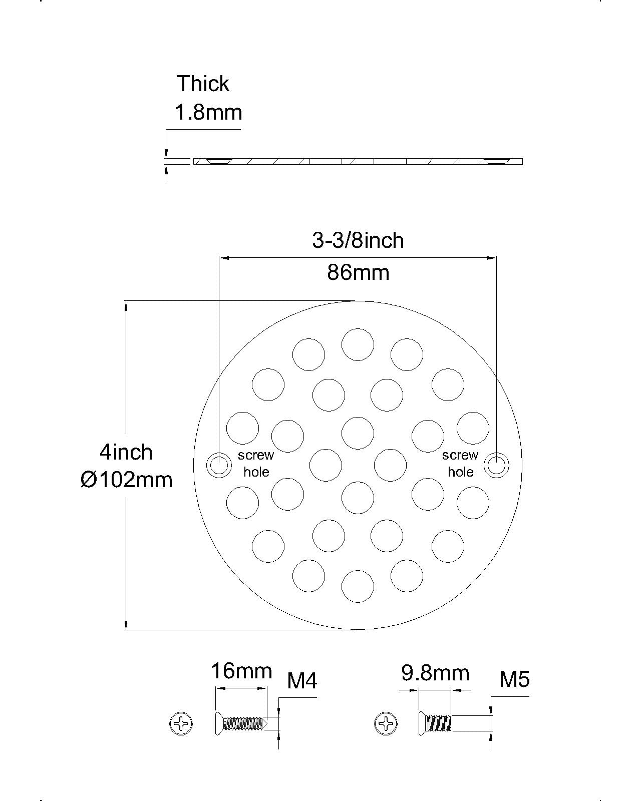 Poyde 4 Inch Screw-in Round Shower Drain Cover Replacement Floor Drainer with Screws (Brushed Nickel)