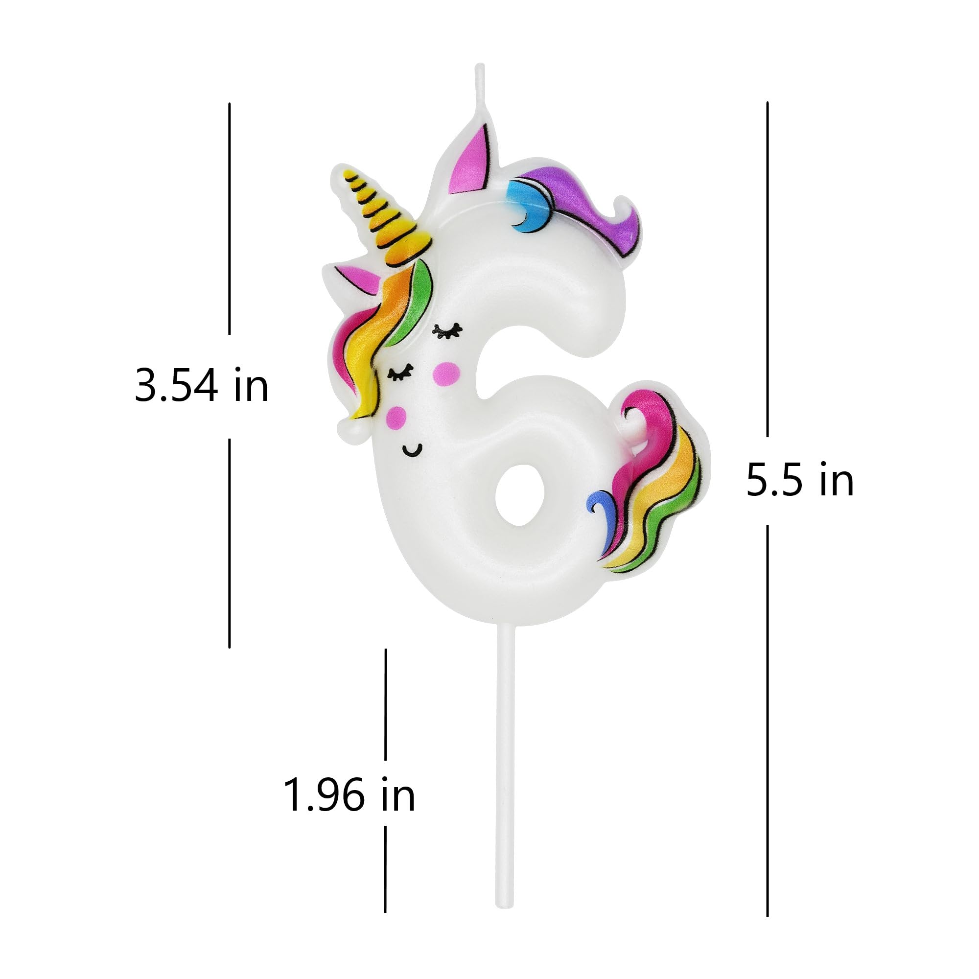 DERVENTA Birthday Candle Number White Unicorn Themed Party Decorations Beautiful Cake Topper 1 Piece (Unicorn Number 6)