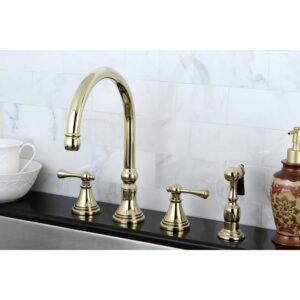 Kingston Brass Governor Widespread Kitchen Faucet with Brass Sprayer Brushed Nickel- Lever Handles Nickel Finish