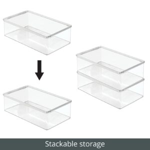 mDesign Plastic Stackable Playroom/Game Organizer Storage Box with Hinged Lid for Shelves, Cubbies, Holds Toys, Blocks, Puzzles, Controllers, or Crayons, Set of 6, Clear