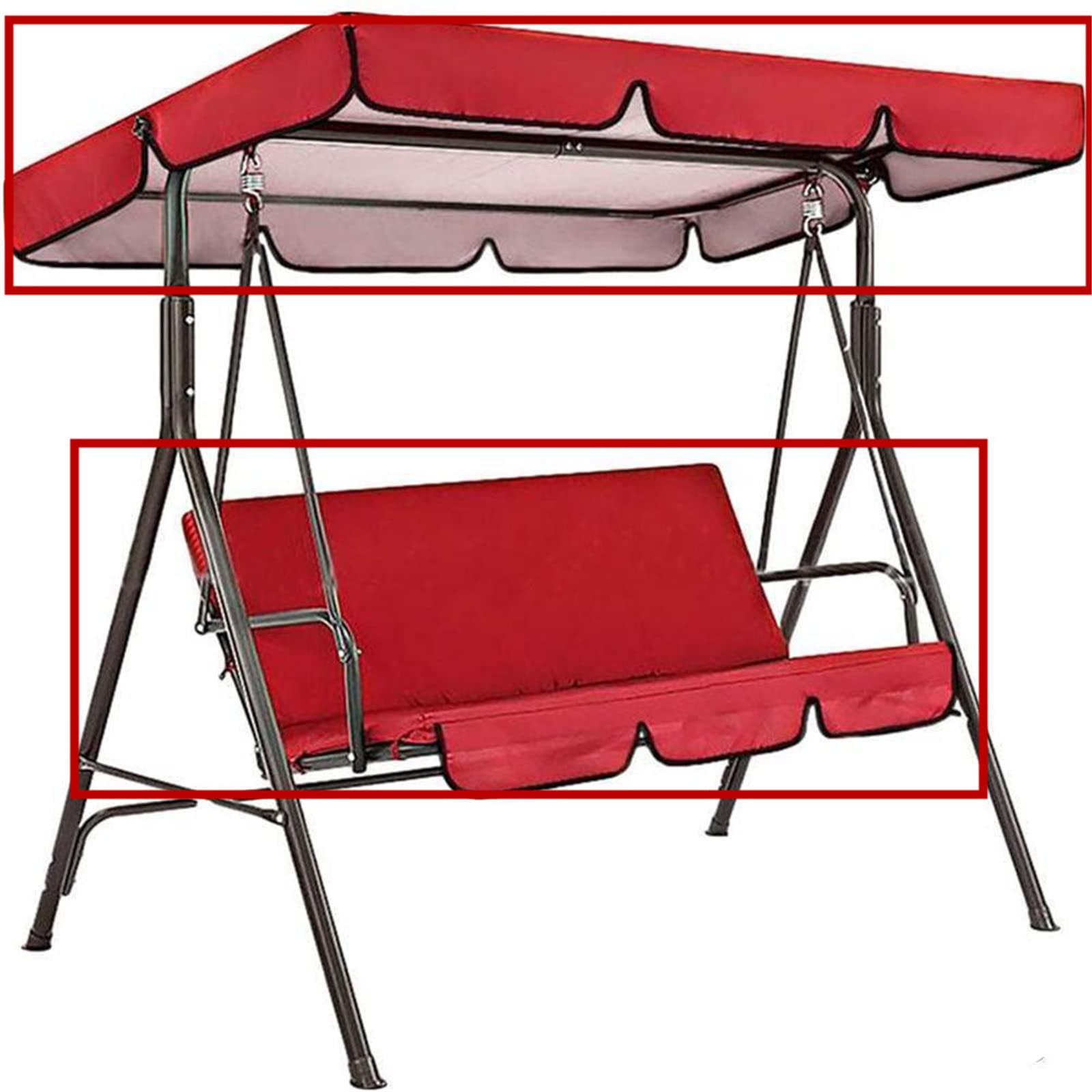 ASkinds Outdoor Patio Swing Cushions 3 Seater and Canopy Replacement, Waterproof Swing Replacement Parts for Outdoor Patio Swing Chair or Hanging Glider Porch Bench Furniture Cover(Red)