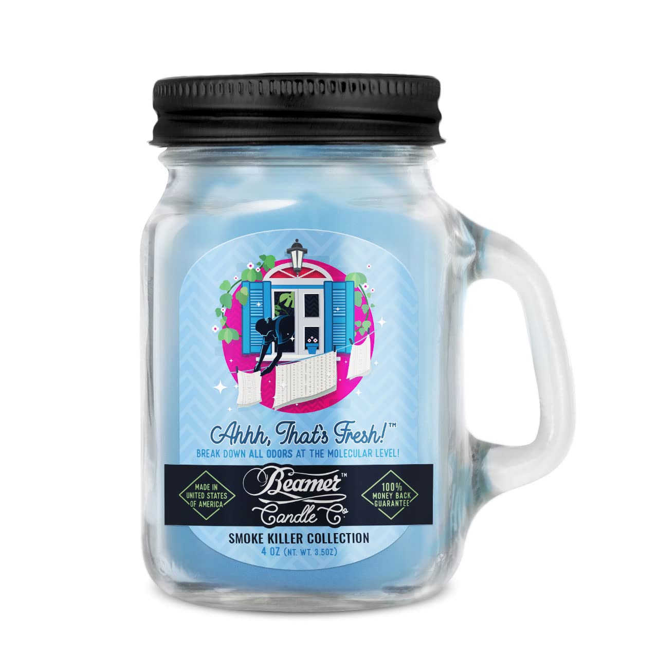 Ahhh, That's Fresh! - Fresh Laundry Scented Candle - Small, Mini Mason Jar (4oz) Candle by Beamer Candle Co.