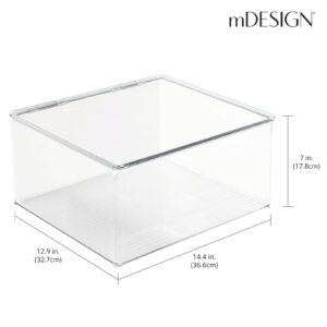 mDesign Plastic Stackable Playroom/Game Organizer Storage Box with Hinged Lid for Shelves, Cubbies, Holds Toys, Blocks, Puzzles, Controllers, or Crayons, Set of 6, Clear