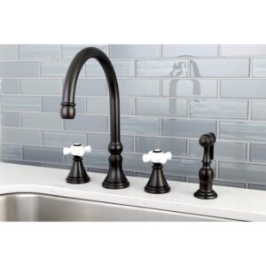 Kingston Brass Governor Widespread Kitchen Faucet with Brass Sprayer Brushed Nickel- Lever Handles Nickel Finish