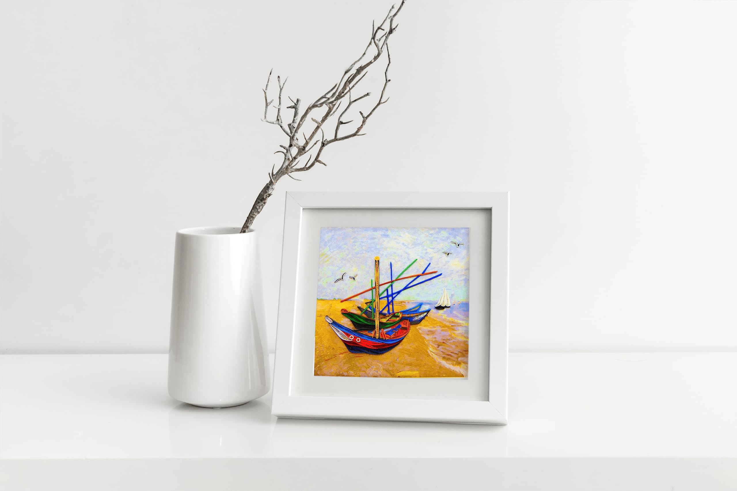 GREENHANDSHAKE Van Gogh Fishing Boats on the Beach (1888) Quilling Art Greeting Card,Design Greeting Card for Birthday, Valentine's Day, Get Well, All Occasion. Framable Artwork for Art Lovers