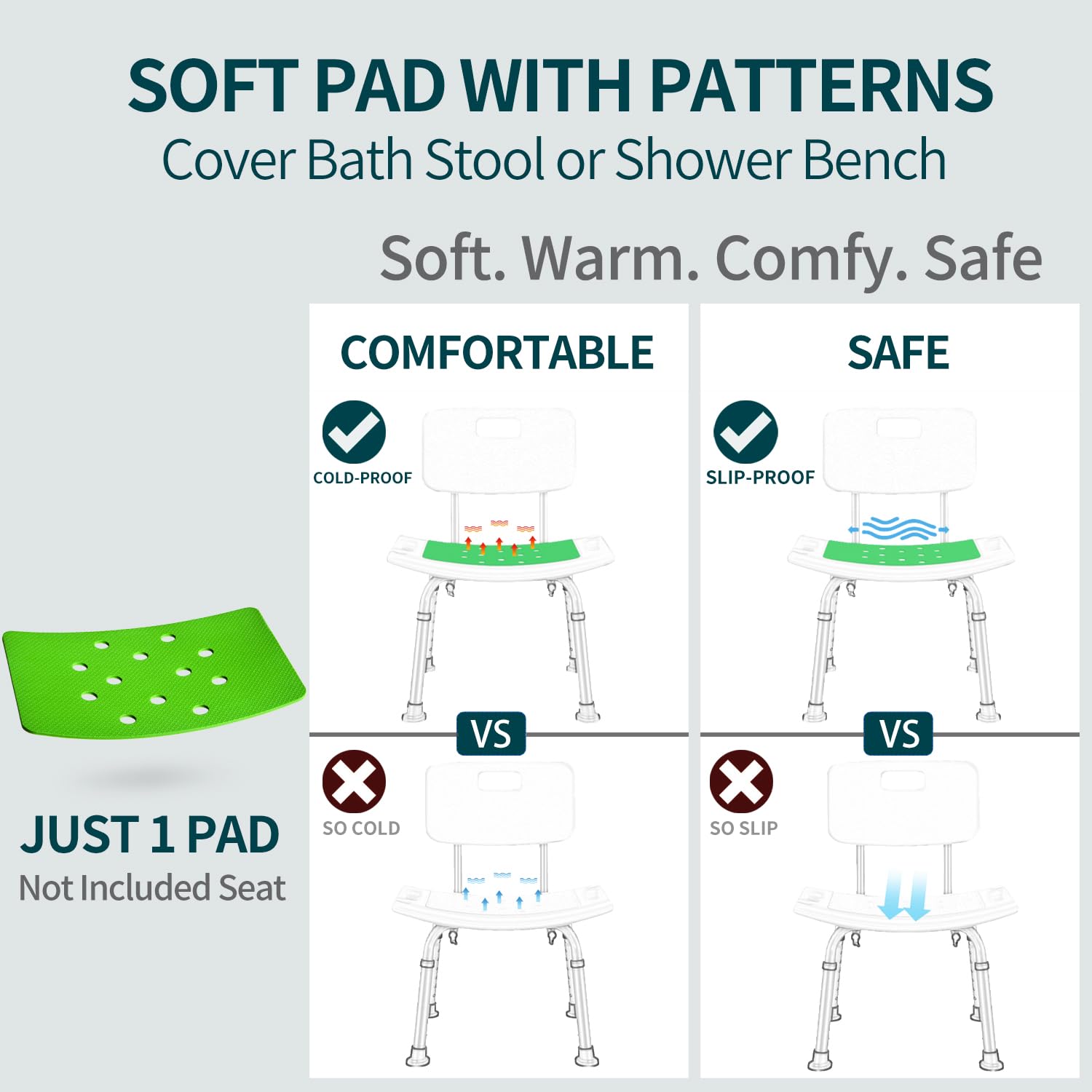 Soft Cushion for Shower Seat, Bath Chair Mat 14" x 10", Non-Skip Foam Pad for Shower Chair, Bathroom Shower Stool Mat for Elderly, Handicap & Disabled, Cover Shower Bench