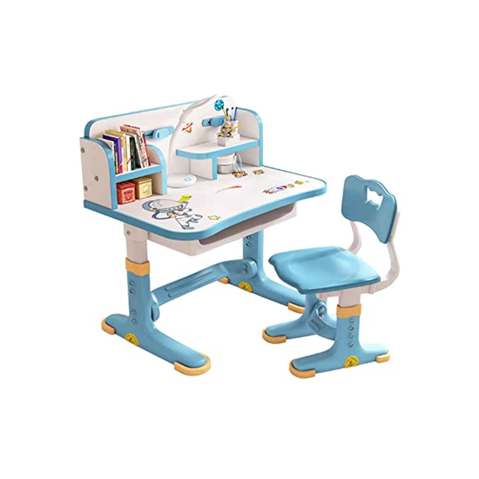 YESBAY Kids Desk and Chair Set, Height Adjustable Children Study Desk with Spacious Storage Drawer for Boys Girls School Home Study Tool