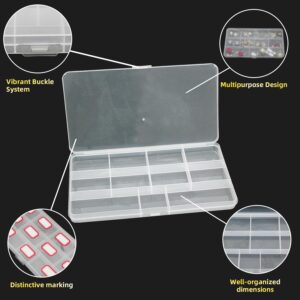 CAZCAL 11 Grids Clear Plastic Organizer Box Container Craft Storage Suitable for Beads Organizer Art DIY Crafts Jewelry Fishing Tools Rock Collection Kite String with 1 Sheet Label Sticker