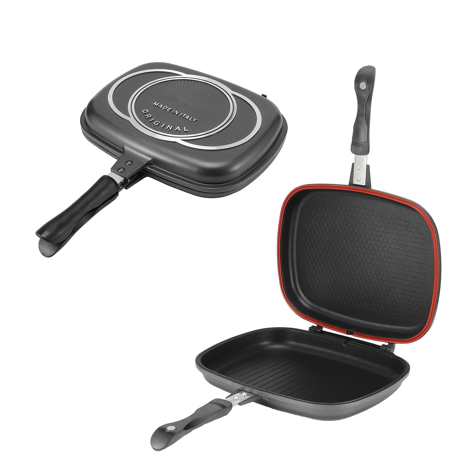 Large Double Sided Frying Pan,portable frying pan for trucks,double sided frying pan,Grill Pans Grill Pan Frying Double Side Portable AntiBurn Handle Kitchen Supplies Grill Pot 32cm/12.6in