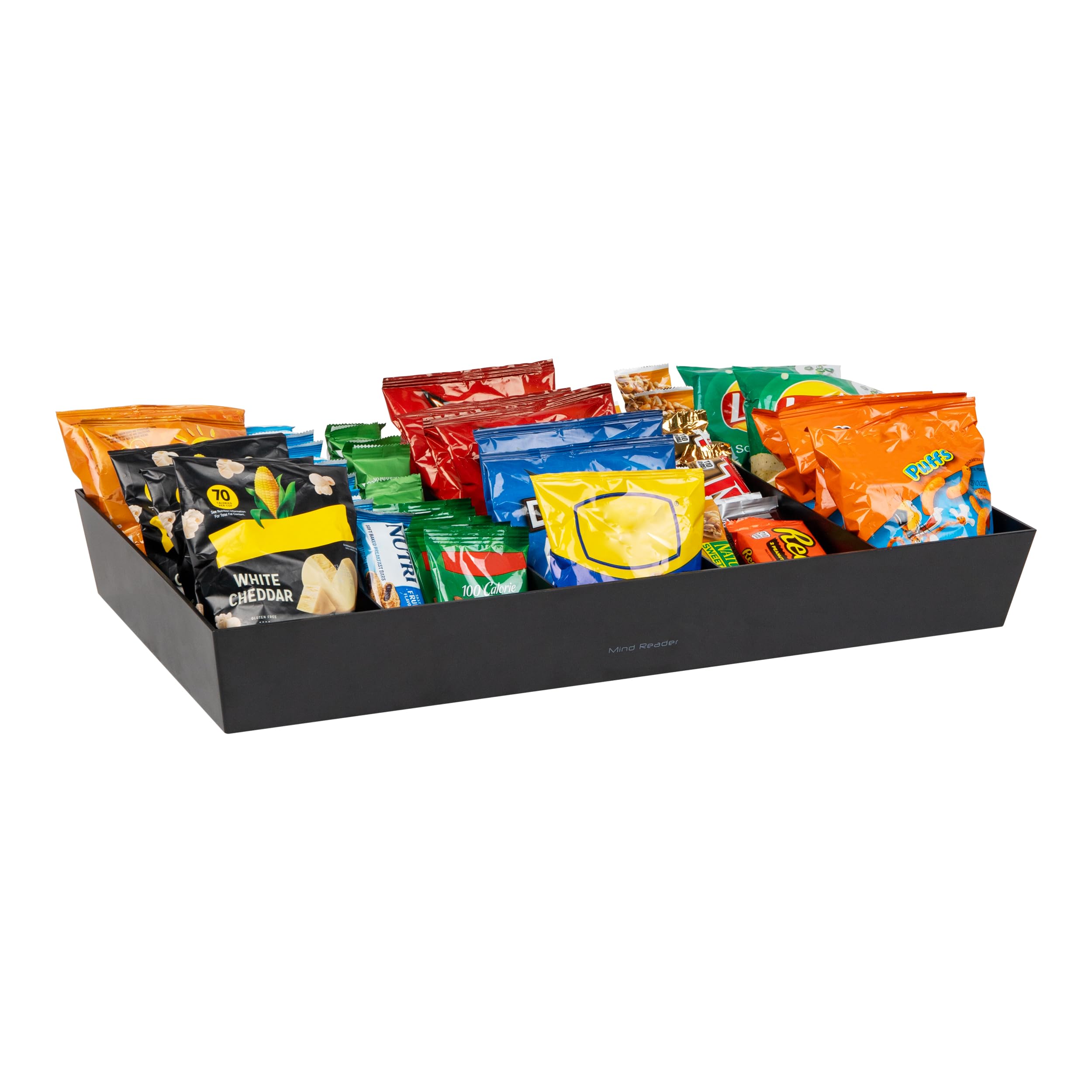 Mind Reader Snack Tray, Countertop Organizer, Snack Tray, Pantry, Breakroom, Kitchen, 24" L x 12" W x 3.25" H, Black