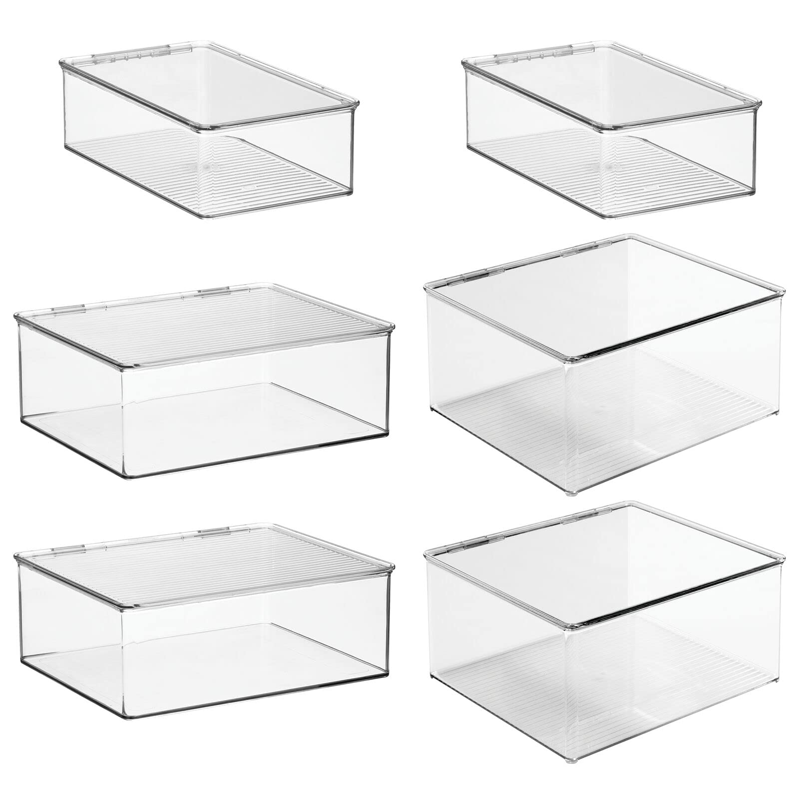 mDesign Plastic Stackable Playroom/Game Organizer Storage Box with Hinged Lid for Shelves, Cubbies, Holds Toys, Blocks, Puzzles, Controllers, or Crayons, Set of 6, Clear