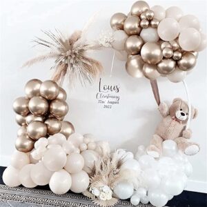 Champagne Gold and White Balloons, 60Pcs Beige White Sand Metallic Gold Pearl White Balloons for Girls, Neutral Ivory White Gold Balloons for Women Birthday Boho Wedding Engagement Party Decorations