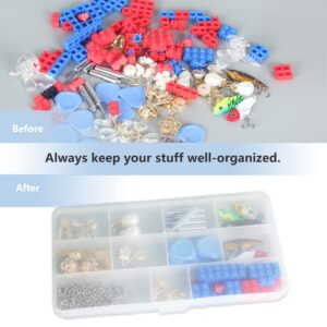 CAZCAL 11 Grids Clear Plastic Organizer Box Container Craft Storage Suitable for Beads Organizer Art DIY Crafts Jewelry Fishing Tools Rock Collection Kite String with 1 Sheet Label Sticker