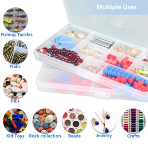 CAZCAL 11 Grids Clear Plastic Organizer Box Container Craft Storage Suitable for Beads Organizer Art DIY Crafts Jewelry Fishing Tools Rock Collection Kite String with 1 Sheet Label Sticker