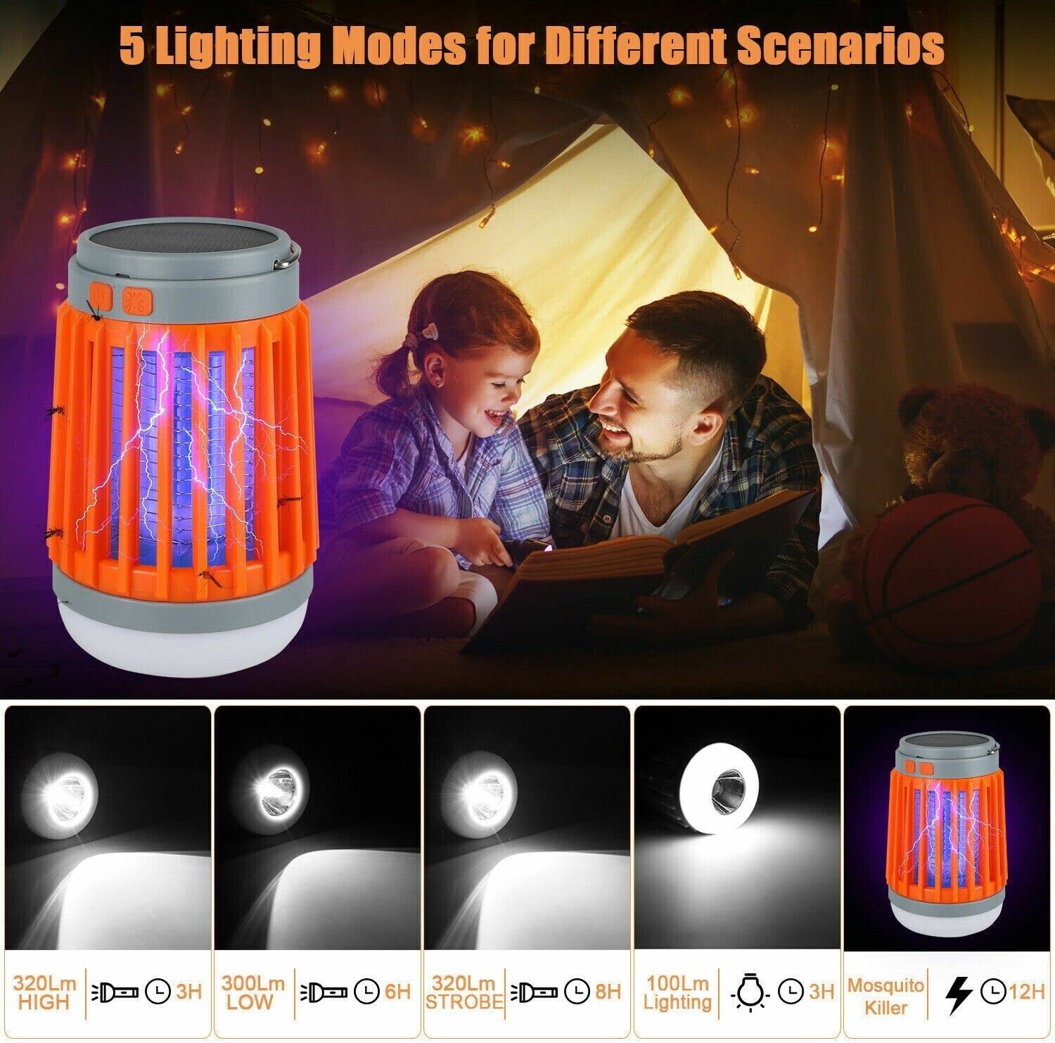 THE PERFECT PART Solar USB Mosquito Killer Light Electronic Fly Bug Insect Zapper Trap Pest Lamp