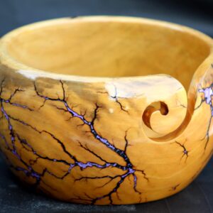 Lichtenberg Figure Yarn Bowl - Handmade Wooden Yarn Bowl for Knitting Yarn Ball Holder - Yarn Bowls with Holes Crochet Bowl Holder - Yarn Storage Bowl 7" x 4" inches (Purple-B)