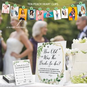 Bridal Shower Game Kit, How Old were The Bride-to-Be, Eucalyptus Gold Green Leaf Theme Photo Game Guess The Age, Bride Game Decoration Set (1 Sign + 30 Guess Cards)