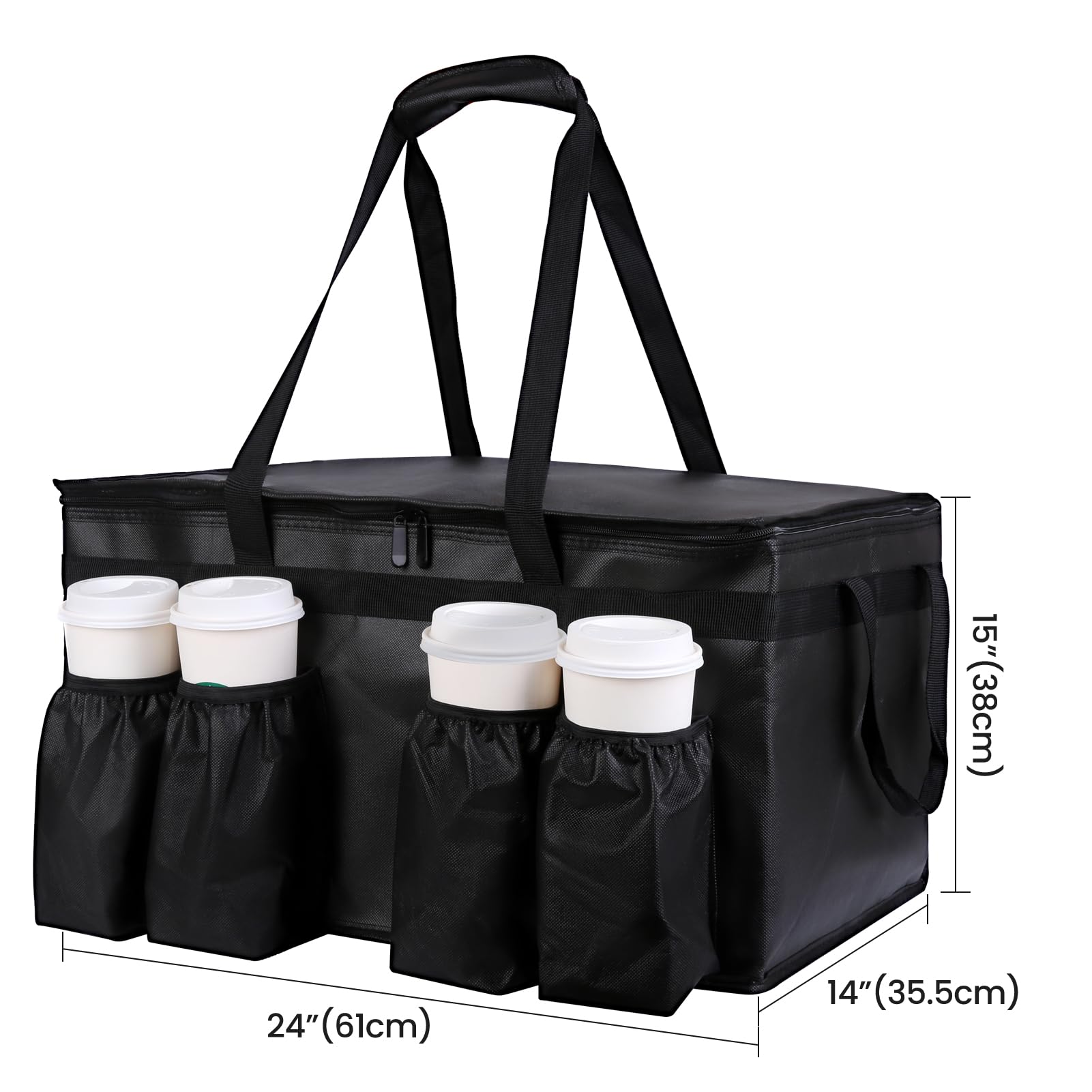 Catering Bag for doordash 22x14x13 hot Boxes Insulated Food Delivery Bag with Cup Holders/Drink Carriers Premium XXL, Great for Beverages, Grocery, Pizza, Commercial Quality Hot and Cold