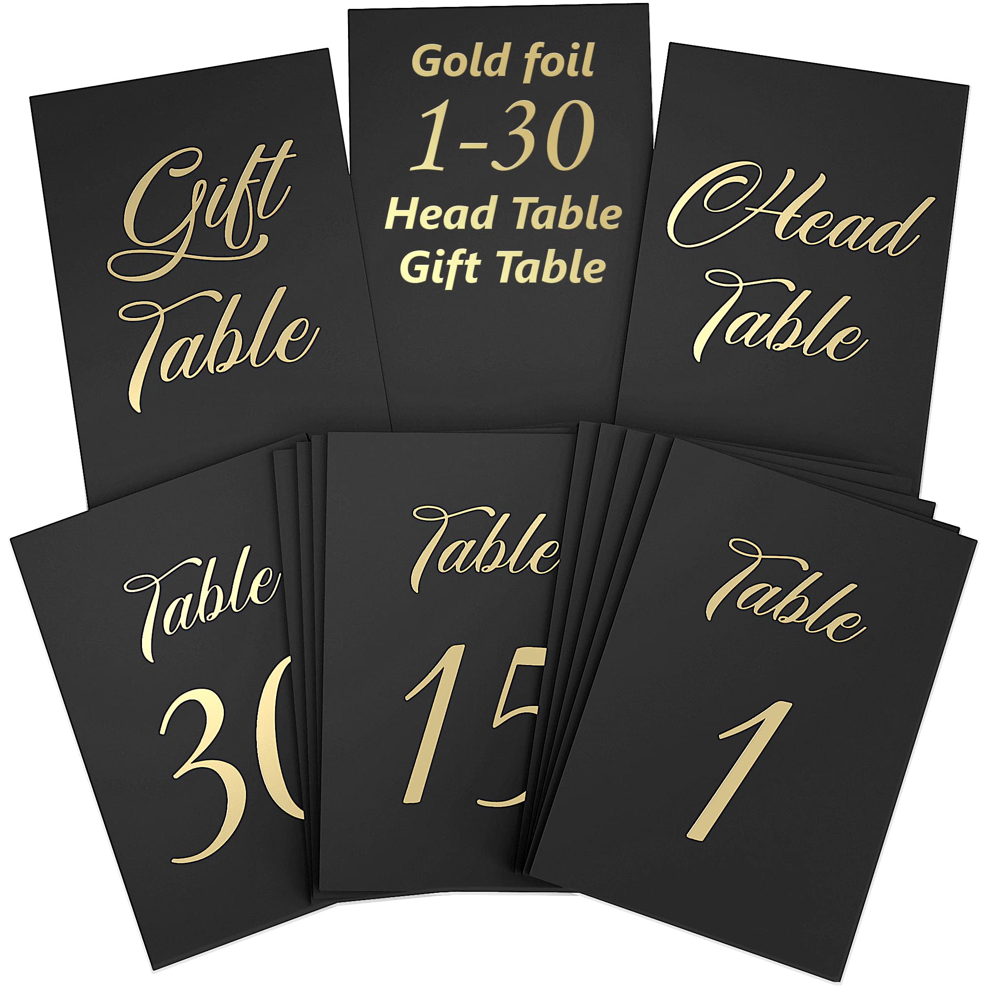 10 Black Reserved Signs with 30 Black Table Numbers and 10 Gold Table Number Holders