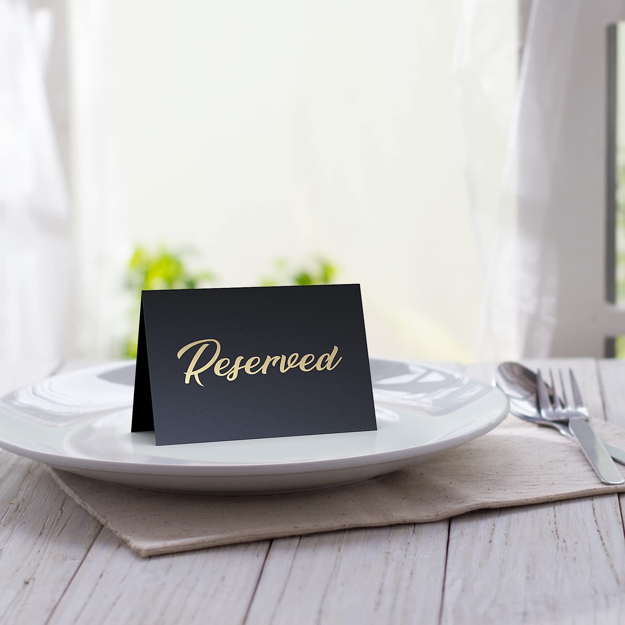 10 Black Reserved Signs with 30 Black Table Numbers and 10 Gold Table Number Holders