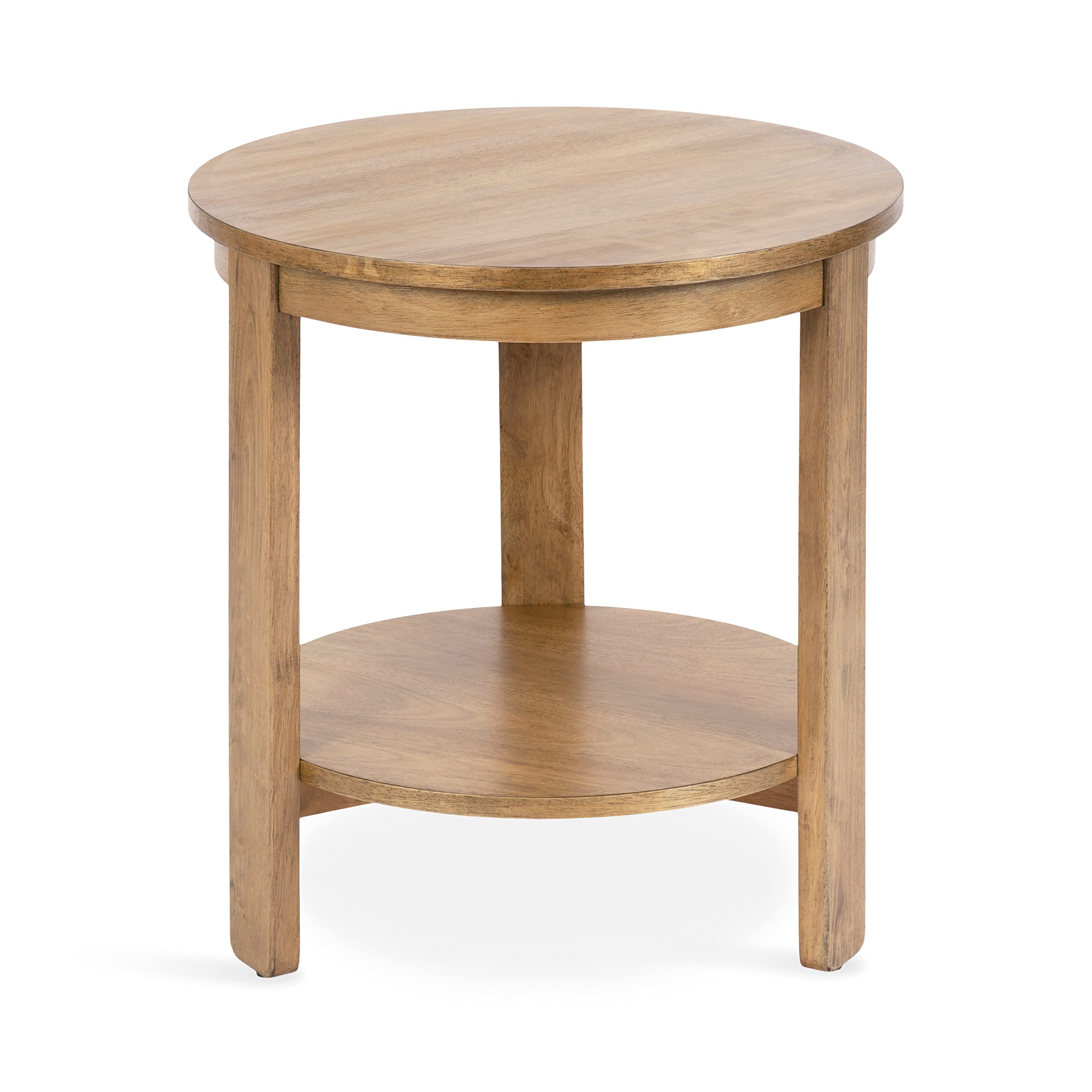 Kate and Laurel Foxford Tiered Round Side Table, 22 x 22 x 24, Natural Brown, Transitional Two-Tier Circle Nightstand Table with Storage and Resilient Wood Construction for Bedroom Decor