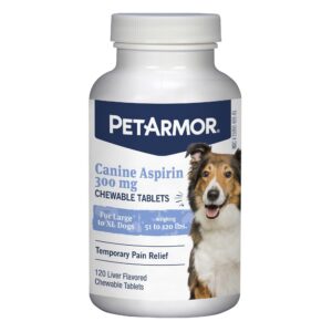 petarmor aspirin for large dogs, fast acting anti-inflammatory and pain relief for dogs, vet-quality joint support and pain meds for dogs, 120 liver flavored tablets