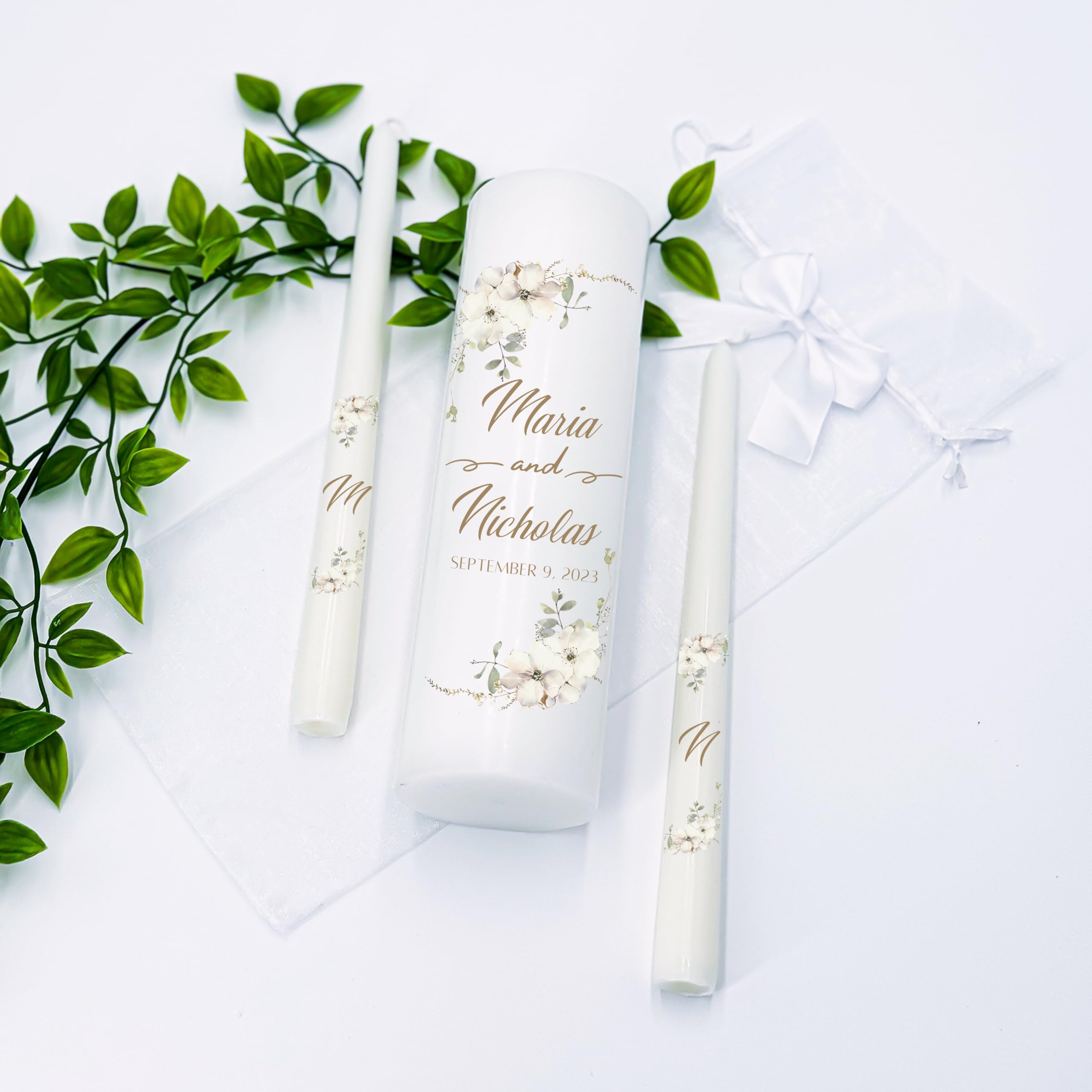 Unity Candles for Wedding, Unity Set, Custom and Personalized Pillar and Taper Candles, Unscented White Premium Wax, Religious and Wedding Ceremony, Special Events